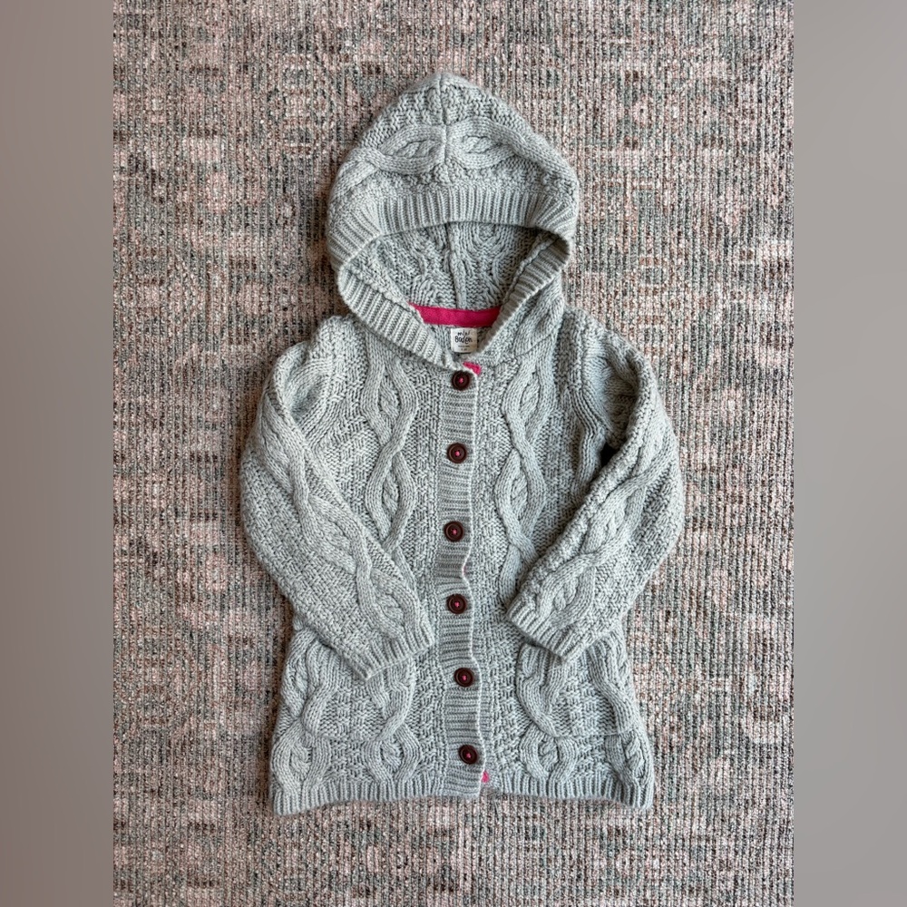 Girls Mini Boden Gray Cable Knit Hooded Sweater Coat